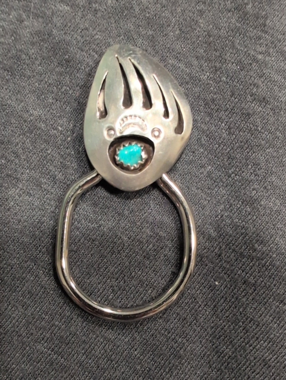 Sterling Silver Bear Claw Key Ring with Turquoise Accent